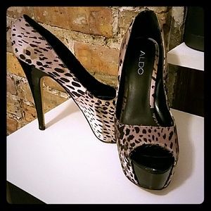 Aldo Leopard print black stiletto heels
